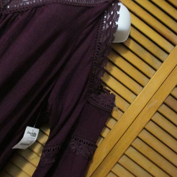 Charlotte Russe NEW top purple Whimsy Goth feminine lace open shoulder size XL - Picture 6 of 9